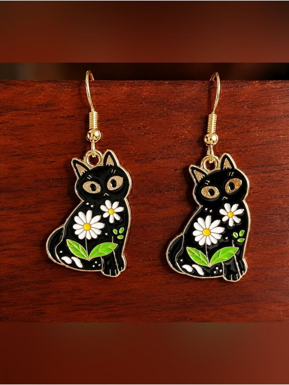 BLACK Cat Earrings Loaded with Spring Flowers